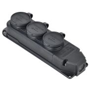 Колодка удлинителя 3-м 16А IP44 с защ. крышкой каучук черн. GENERICA ERK20-016-03-44-K02-G